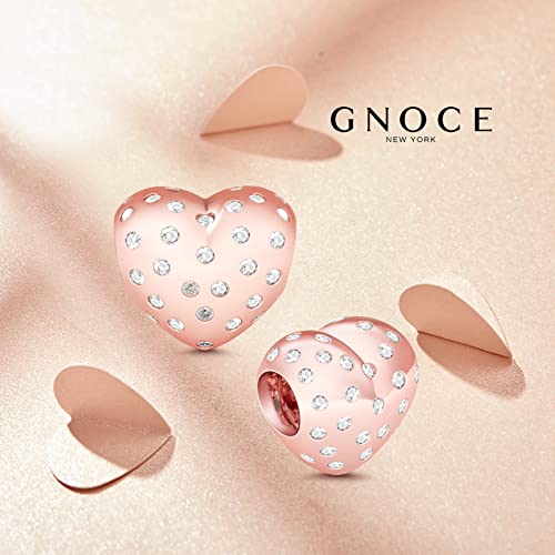 Gnoce Rose Gold Heart Charm Beads 925 Sterling Silver Bead Charms With Cubic Zirconia Fit For Bracelet/Necklace Valentine's Day Jewelry Gift For Women Girls (Heart-3) #TOP1