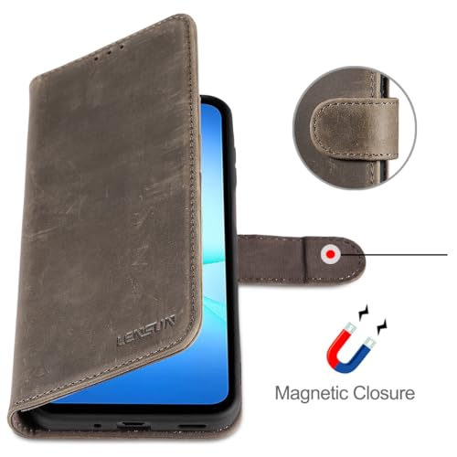 Coque Samsung A17 en cuir véritable gris brun LENSUN - 6