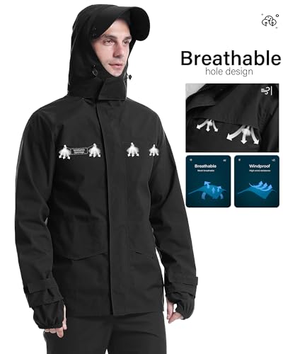 Image of iCreek Rain Jacket Men's Lightweight with Hood Packable Waterproof Raincoat Breathable Antistorm Jacket Windbreaker