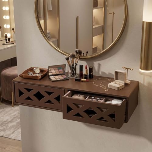 Wooden 2 Drawer Wall Shelf for Living Room & Bedroom | Floating W...
