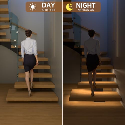 Image of Motion-Activated LED Stair Lighting Kit DE-320, 42 inch Cuttable Strip Light for Indoor Floating Mono Stringer & Cantilever Stairs (Warm White 3000K,18 Steps)
