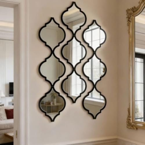 Set of 9 Quatrefoil Wall Mirrors – Decorative Moroccan Lattice Ac...