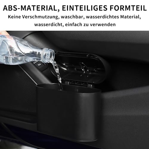 Coztie Mülleimer Auto mit 105 Stück Müllsäcke, Automülleinmer, Mülleimer Klein, Automülleinmer Mit Deckel, Accessoires für Familie Büro Küche Autos Vordersitz Zubehör 15,5 x 6,5 x 14 cm Schwarz
