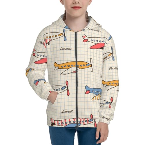 Striped Vintage Planes Kids Pullover Hoodies Boys Zip Up Sweatshirts Girls Athletic Clothes with Pocket3