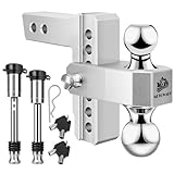 METOWARE Adjustable Trailer Hitch - Aluminum Tow Hitch Fits 2-Inch Receiver - Heavy Duty Drop Hitch with 6-Inch Drop/Rise for Truck (12,500 LBS GTW), Double Anti-Theft Stainless Steel Pin Locks