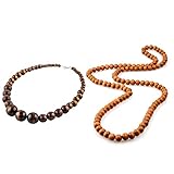 EVBEA - Collar de cuentas de madera con cadena de madera de África unisex