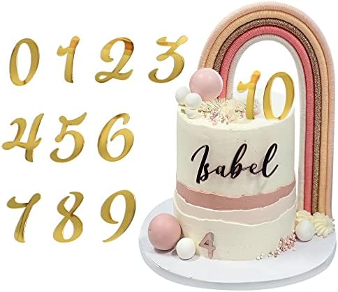 Acrylic Number Cake Topper DIY Cupcake Toppers with 0-9 Numbers Mirrored Gold Picks for Wedding Cake Decorations Happy Birthday Baby Shower Party Supplies (Number)