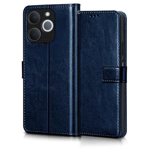 Image of WOW IMAGINE Shock Proof Flip Cover Back Case Cover for Realme Narzo 80 Lite 4G | Realme C71 5G (Flexible | Leather Finish | Card Pockets Wallet & Stand | Blue)