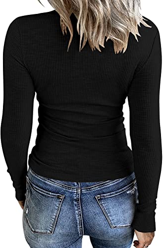Roselux Women Long Sleeve Scoop Neck Ribbed Fitted Knit Shirt Basic T-Shirts2
