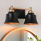 KSANA Bathroom Light Fixtures, 2 Light Black and Gold Powder Room Wall Lights Over Mirror, 14 Inch Modern Farmhouse Metal Vanity Lights