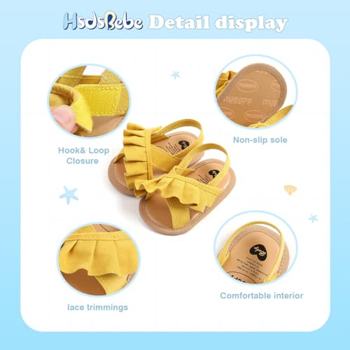 Image of HsdsBebe Baby Girls Sandals Bohemia Flower Bow Soft Sole Toddler First Walkers Beach Summer Shoes