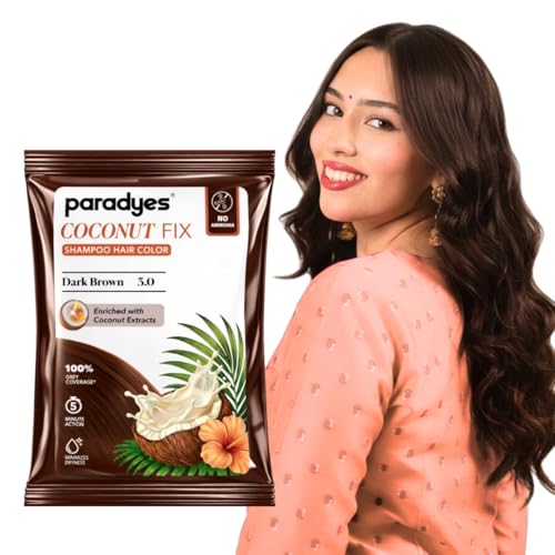 Image of Paradyes Coconut Fix Shampoo Hair Color Dark Brown 3.0, No Ammonia, Enriched with Coconut Extracts to Minimizes Dryness, 5 - Minute Grey Coverage, Pack of 4