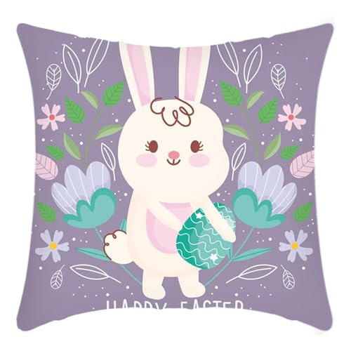 Amlhy - Amlhy Housse de coussin Happy Easter - 45 x 45 cm - Style œuf de lapin - Décoration pour canapé, salon, jardin, extérieur - F - 1 pièce