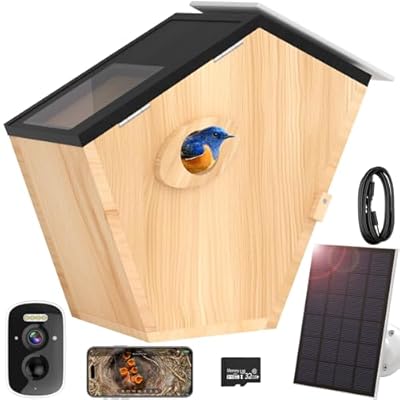 Birdhouse with Camera, Smart Solar Powered Wooden Birdhouse, 5MP Full Color IR Night Vision Bird Watching Camera, 2.4G WiFi APP Controlled Auto Notification, Ideal Gift for Bird Lovers
