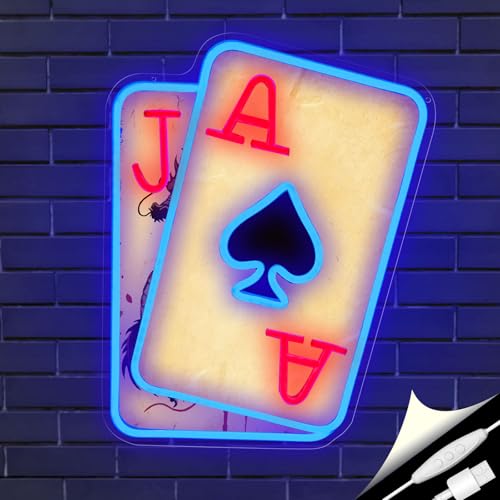 Image of Poker Neon Sign for Wall Decor Dimmable Casino LED Light for Game Room | Playing Cards LED Neon Sign for Poker Room, Bar, Man Cave, Casino Party Decor, Gifts for Poker Lovers, USB Powered