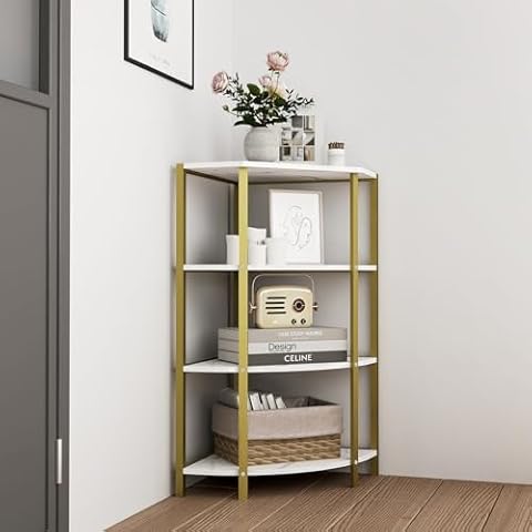 Mantianstar Small Side Table, Narrow End Table, Bedside Table, 4-Tier Corner Open Shelf,Plant Stand Small Bookshelf for Living Room, Home Office, Kitchen, Small Space. (4-Tier White) Cover
