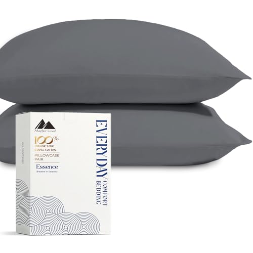 Image of Mayfair Linen Organic Cotton Queen Pillow Cases Set of 2, Soft, Dark Grey