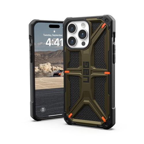Urban Armor Gear UAG Monarch Kevlar for iPhone 15 Pro Max case cover [20 Feet Drop tested] - Kevlar Elemental Green