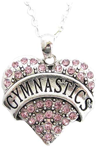Sports Accessory Store Gymnastics Heart Pink Crystals Silver Chain Necklace