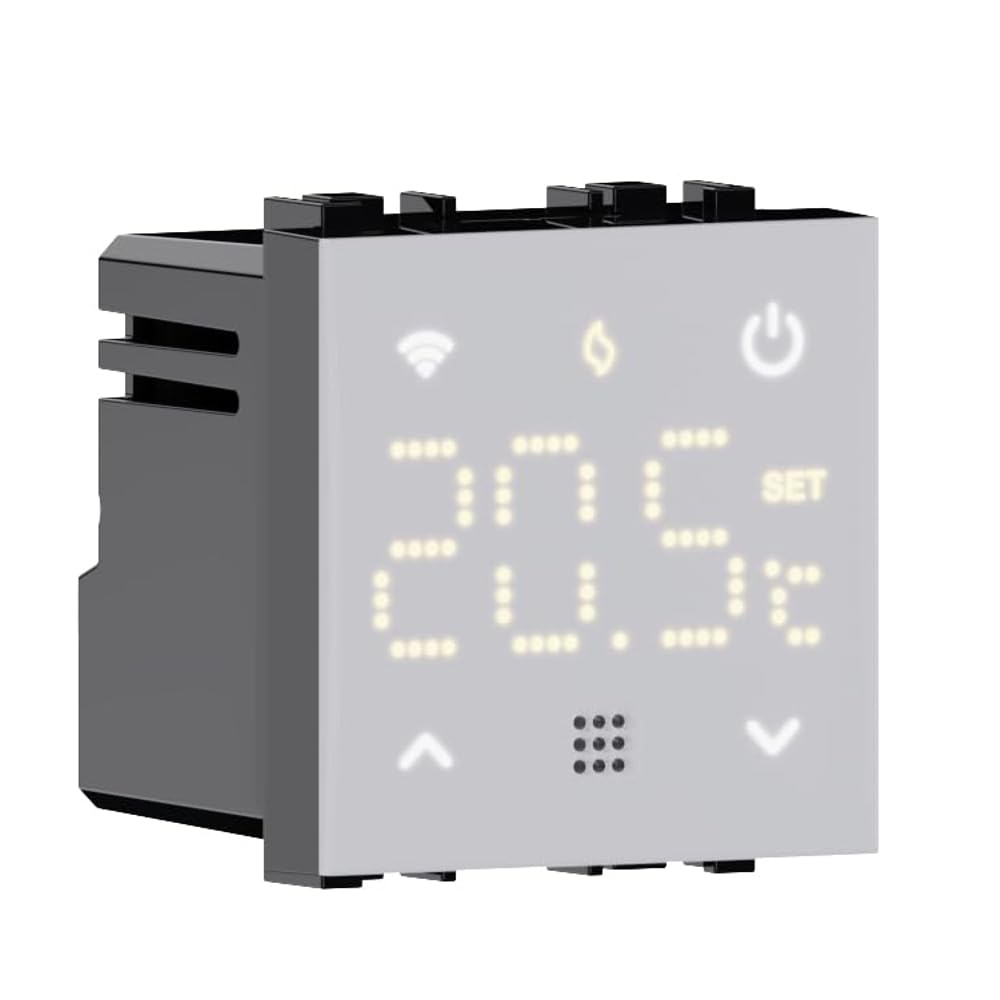 Elektronova Cronotermostato connesso WIFI TUYA da incasso modulo programmabile 2P 240V display touch retroilluminato colore bianco compatibile su supporti Vimar plana