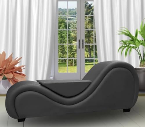 Image of Sheesham Wood Leatherate Tantric Loung Chair, Yoga Chaise Lounge,Chaise Sofa Modern Lounge,Relaxing Chaise Lounge Chair, loveseats with Cushion (Black, 1 Seater)