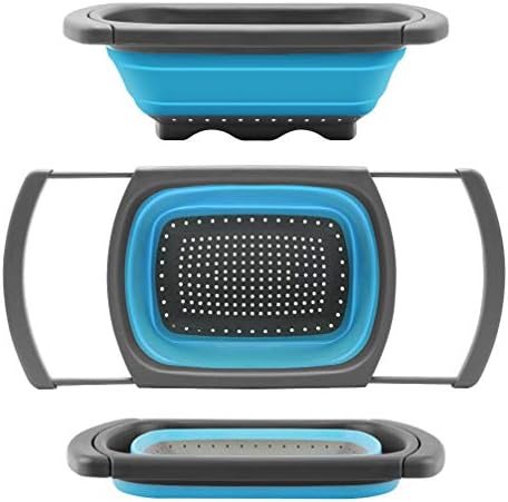 Qimh Colander Collapsible, Colander Strainer Over the Sink Food Colanders Strainers with Extendable Handles, 6-Quart, Dishwasher-Safe Kitchen Folding Strainer for Pasta, Veggies and Fruits