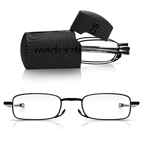 Gafas Plegables READ OPTICS de Lectura Vista de Hombre Mujer: Ultra Compactas de Bolsillo con Funda Rígida | Lentes para Leer +2.00 | Negras de Marco Completo