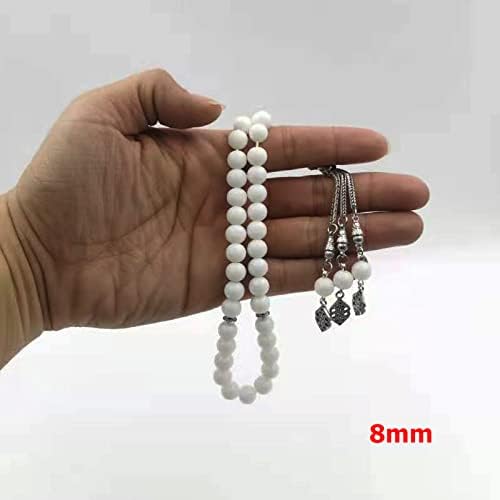 Tasbih White Ceramic Muslim Prayer Beads Misbaha Islamic Accessories Rosary Gift on Hand (10mm x 99 Beads)