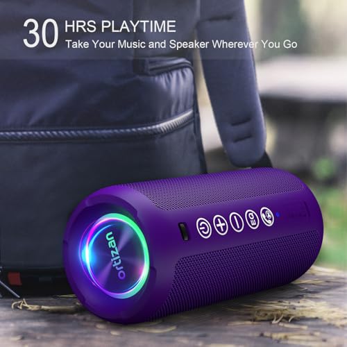 Image of Ortizan Portable Bluetooth Speaker: IPX7 Waterproof, 24W Loud Sound, Deep Bass, Bluetooth 5.3, LED Lights, Wireless Stereo Pairing, 30H Playtime, for Home /Outdoor /Party /Beach, Birthday Gift, Purple