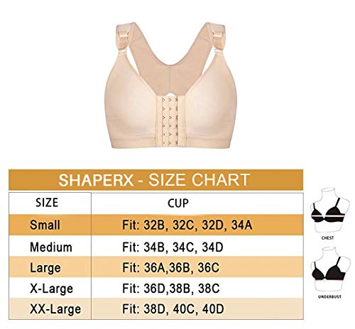 Shaperx Women's Post-Surgical Front Closure Sports Bra Adjustable Wide Strap Racerback Support Bra, Sz83288-Beige-S #TOP5