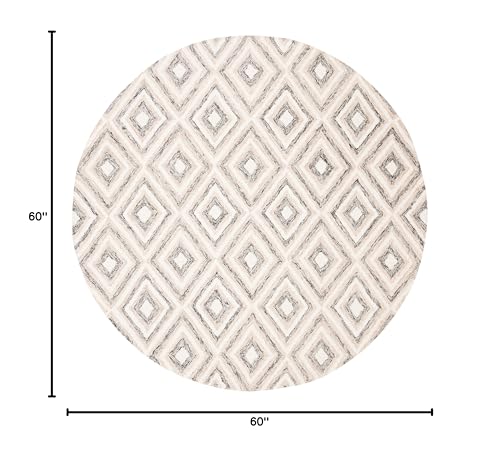 Tapete circular de lana hecho a mano 5 pies gris e ivorio miniatura 2