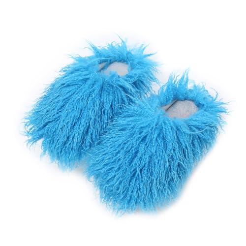 Image of Unisex Fuzzy Faux Fur Slippers, Women's Fluffy Long Hair Sheep Faux Fur Slip on Slides, Girls Luxury Big Fluffy Outdoor Flat Slippers, Long Curly Hair Non-Slip Warm Home Slide Shoes