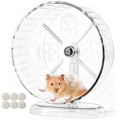 Acsist Silent Hamster Exercise Wheel 9.5 Inch Quiet Spinner Syrian Hamster Running Wheel Silent Wheels with Anti-Skid & Adjustable Stand for Gerbils Rats or Other Small Pets Transparent