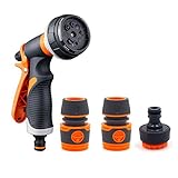 Kramer&Co. Gardening Hose Spray Gun Set- 8 Adjustable Patterns, High Pressure Nozzle Attachment for Watering Garden Plants Or Lawns, Car Washing, Cleaning Windows- Set Includes Hose Pipe Connectors