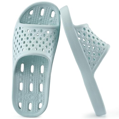 Image of Aoowoll Mens Shower Shoes With Holes Dry Quickly Bath Slippers Womens Non Slip Indoor Home Bedroom Pool Spa Guest College Dorm