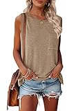 TECREW Women's Summer Sleeveless Crew Neck Tank Tops Casual Basic T Shirts Blouse Khaki