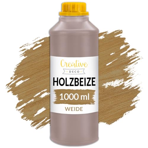 Creative Deco Holzbeize auf Wasserbasis | 1L | Weide Holz Farbe | Schnelltrocknender Lack Beige Hellbraun | Ungiftig | Varnish Für Holz, Holzverkleidungen, Beton, Ziegel, Tapeten | Hocheffizient