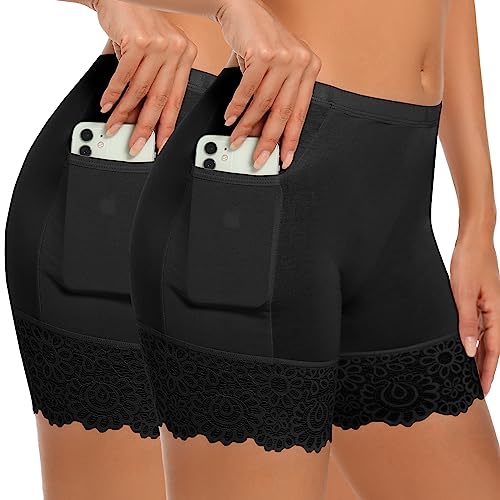 materasu 2pack Seamless Slip Shorts: Slip Boyshort Panties for Women Anti Chafing Underwear Smooth Workout with pocket