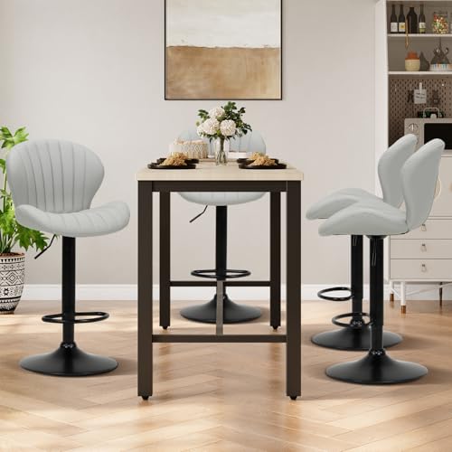 Image of COLAMY Bar Stools Set of 2, Modern Swivel Bar Chairs, Adjustable Faux Leather Upholstered Barstools Counter Height with High Backrest for Bar, Kitchen Island, Dining Room, Grey