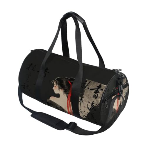 Bolsa de deporte redonda con diseño vintage de Geisha y acabados de alta calidad