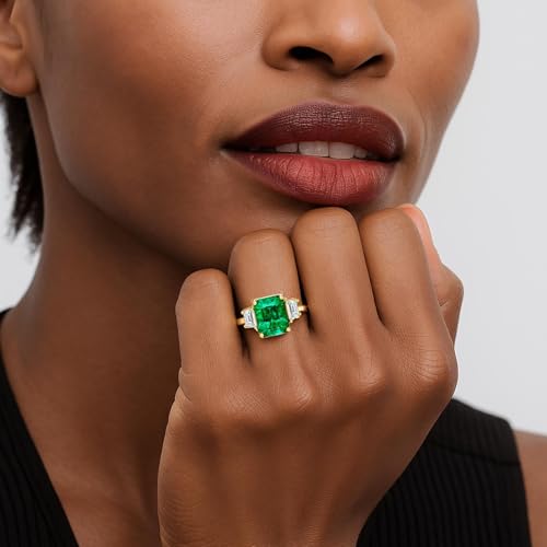 GONA 2.8CT Lab Grown Emerald Ring 8 * 10MM Octagonal Muzo Green Color GRC Certificate 20th Anniversary Gemstone May Birthstone Tarnish-Resistant Silver Rings Engagement Promise Wedding Bands Women3