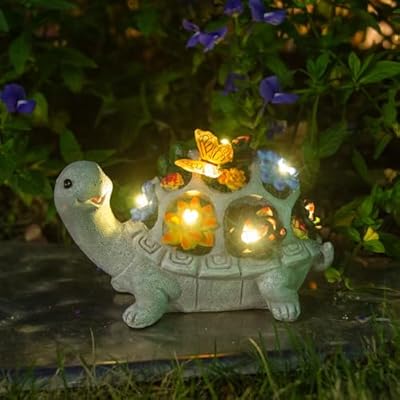 Turtle Solar Lights Outdoors Garden Statue Lawn Ornaments Turtle Solar Garden Statues with Butterfly Solar Lights Gifts for Women Men Birthday Gifts Turtle Garden Decor for Patio Lawn Porch Backyard