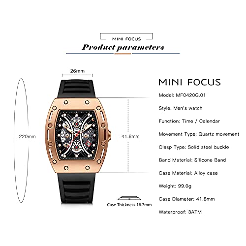 MF MINI FOCUS Watch Wristwatch Fashion Hollow Big Dial Luminous Waterproof Sport Analog Quartz Business Mens Watches Silicon Strap Dress Watch