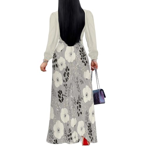 Image of PinkPatty Plus Size Dresses for Curvy Women V Neck Flowy Long Sleeves Wrap Maxi Dress Travel Vacation Outfits