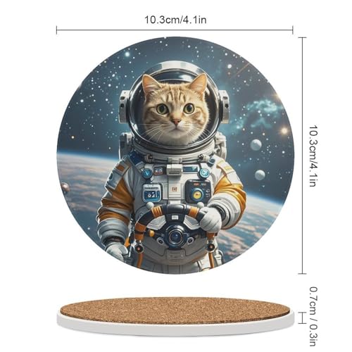 Dessous de verre chat astronaute isolant thermique avec liège antidérapant x4 - 3