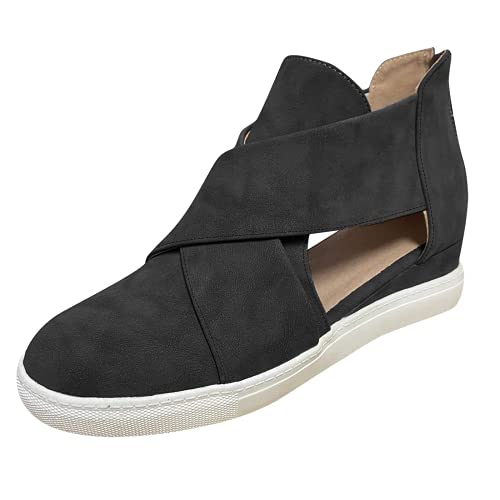 ZBYY Women's Wedge Sneakers Criss Cross Platform Sneakers Hidden Cut Out Wedge Sneaker Closed Toe Slip-on Summer Sandals3
