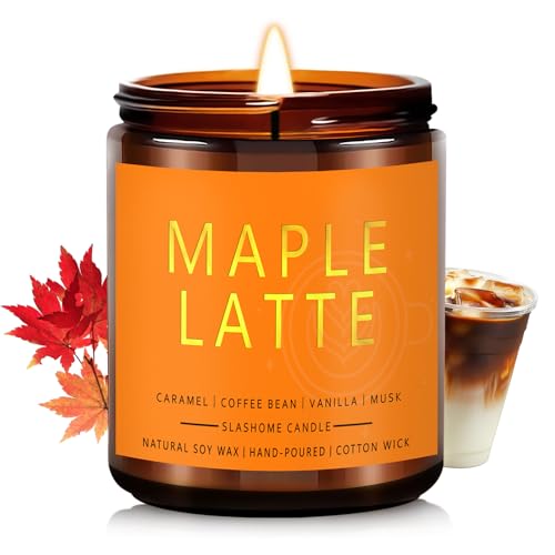 Fall Scented Candles Maple Latte 7oz – Sweet Maple Syrup & Creamy Coffee Soy Wax Candle for Cozy Autumn Home Décor, Perfect Fall Gift for Coffee Lovers, 50 Hour Long Burn