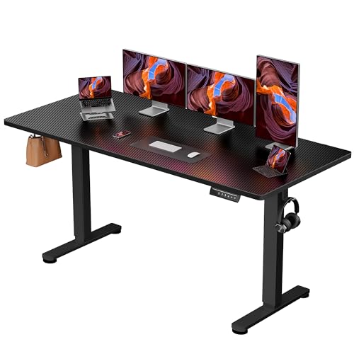 ErGear Height Adjustable Electric Standing Desk, 55 x 27.5 Inches Sit Stand up Desk, Memory Computer Home Office Desk with Two-Piece Desktop (Carbon Fiber Black)