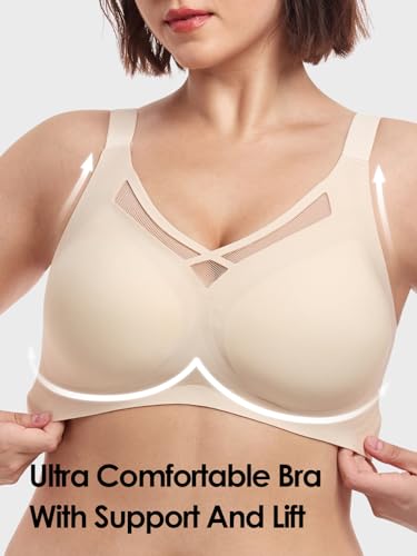 Image of Wireless Bras for Women (34C-42DD), Extremely Comfortable Seamless Bra Mesh Bralettes Adjustable Straps Everyday Bra