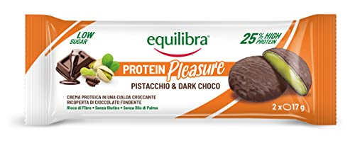 Equilibra Alimenti Proteici, Protein Pleasure Cocco & Dark Choco, Pistacchio & Dark Choco, Cialda con Crema Proteica Ricoperta di Cioccolato, Low Sugar, High Protein, No Glutine, 12 Confezioni da 34 g - Immagine 5